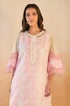 Buy_Nero India_Blush Cotton, Organza, Linen Embroidery, Lace Round Floral Kurta And Pant Set _Online_at_Aza_Fashions
