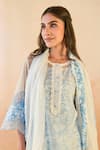 Shop_Nero India_Sky Blue Cotton, Organza, Linen Embroidery Round Neck Floral Kurta Set _Online_at_Aza_Fashions