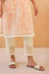 Buy_Nero India_Orange Cotton, Organza, Linen Embroidery, Lace Round Neck Floral Kurta Set _Online_at_Aza_Fashions