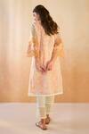 Nero India_Orange Cotton, Organza, Linen Embroidery, Lace Round Neck Floral Kurta Set _Online_at_Aza_Fashions