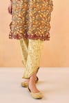 Nero India_Brown Cotton Embroidery V-neck Petal Scallop Kurta And Pant _Online_at_Aza_Fashions