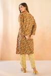 Shop_Nero India_Brown Cotton Embroidery V-neck Petal Scallop Kurta And Pant _at_Aza_Fashions
