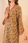 Buy_Nero India_Brown Cotton Embroidery V-neck Petal Scallop Kurta And Pant _Online_at_Aza_Fashions
