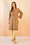 Buy_Nero India_Brown Cotton Embroidery V-neck Petal Scallop Kurta And Pant _at_Aza_Fashions