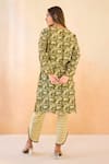 Nero India_Olive Green Cotton Embroidery V-neck Petal Scallop Kurta And Pant Set _Online_at_Aza_Fashions