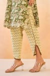 Shop_Nero India_Olive Green Cotton Embroidery V-neck Petal Scallop Kurta And Pant Set _Online_at_Aza_Fashions