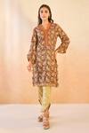 Buy_Nero India_Red Cotton Embroidery V-neck Ruby Petal Scallop Kurta And Pant Set _at_Aza_Fashions