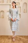Buy_Nero India_Blue Cotton Embroidery V-neck Charm Kurta With Tulip Pants _at_Aza_Fashions
