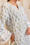 Nero India_Blue Cotton Embroidery V-neck Charm Kurta With Tulip Pants _at_Aza_Fashions