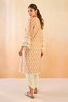 Nero India_Pink Cotton Lace V-neck Charm Kurta With Tulip Pants _Online_at_Aza_Fashions