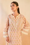 Buy_Nero India_Pink Cotton Lace V-neck Charm Kurta With Tulip Pants _Online_at_Aza_Fashions