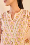 Shop_Nero India_Pink Cotton Lace V-neck Charm Kurta With Tulip Pants _Online_at_Aza_Fashions