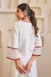 Nero India_White Handloom Cotton Embroidery V-neck Red Rose Khaadi Kurta Set _Online_at_Aza_Fashions