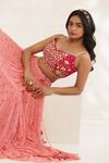 Manisha Soni Couture_Peach Georgette, Organza Mirrors Scoop Neck Coral Bandhani Lehenga Set _Online_at_Aza_Fashions