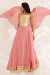 Buy_Manisha Soni Couture_Coral Silk, Crepe Gota Patti, Embroidery Square Neck Peach Bandhani Lehenga Set _Online_at_Aza_Fashions