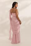 Shop_Manisha Soni Couture_Pink Georgette, Silk Embroidery, Beads Asymmetric Pastel Hand Saree Set _at_Aza_Fashions