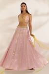 Buy_Manisha Soni Couture_Pink Georgette, Net Sequins, Beads Halter Neck Designer Bandhani Lehenga Set 