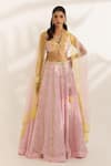 Buy_Manisha Soni Couture_Pink Georgette, Net Sequins, Beads Halter Neck Designer Bandhani Lehenga Set _at_Aza_Fashions