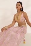 Manisha Soni Couture_Pink Georgette, Net Sequins, Beads Halter Neck Designer Bandhani Lehenga Set _Online