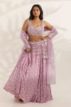 Manisha Soni Couture_Lavender Silk Satin, Net, Organza Sequins, Beads Bandhani Designer Lehenga Set _Online_at_Aza_Fashions