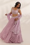 Buy_Manisha Soni Couture_Lavender Silk Satin, Net, Organza Sequins, Beads Bandhani Designer Lehenga Set _Online_at_Aza_Fashions