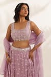 Manisha Soni Couture_Lavender Silk Satin, Net, Organza Sequins, Beads Bandhani Designer Lehenga Set _at_Aza_Fashions