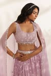 Buy_Manisha Soni Couture_Lavender Silk Satin, Net, Organza Sequins, Beads Bandhani Designer Lehenga Set 