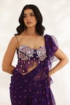 Buy_Manisha Soni Couture_Purple Chiffon Embroidery Sweetheart Neck Designer Bandhani Saree Set _Online_at_Aza_Fashions
