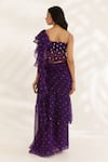 Shop_Manisha Soni Couture_Purple Chiffon Embroidery Sweetheart Neck Designer Bandhani Saree Set _at_Aza_Fashions