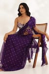 Buy_Manisha Soni Couture_Purple Chiffon Embroidery Sweetheart Neck Designer Bandhani Saree Set 