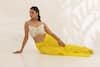 Manisha Soni Couture_Yellow Georgette, Net Embroidery Scoop Neck Bandhani Draped Skirt Set _Online
