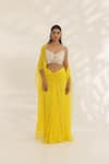 Shop_Manisha Soni Couture_Yellow Georgette, Net Embroidery Scoop Neck Bandhani Draped Skirt Set _Online
