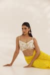 Manisha Soni Couture_Yellow Georgette, Net Embroidery Scoop Neck Bandhani Draped Skirt Set 