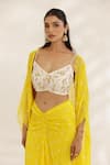 Manisha Soni Couture_Yellow Georgette, Net Embroidery Scoop Neck Bandhani Draped Skirt Set 
