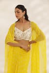 Manisha Soni Couture_Yellow Georgette, Net Embroidery Scoop Neck Bandhani Draped Skirt Set 