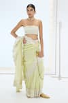 Buy_Ekaya Banaras_Pink Organza Pearls Off-shoulder Designer Handwoven Saree Set _at_Aza_Fashions
