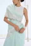 Ekaya Banaras_Green Organza Pearls Designer Sea Saree And Blouse Set _Online_at_Aza_Fashions