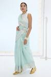 Buy_Ekaya Banaras_Green Organza Pearls Designer Sea Saree And Blouse Set _Online_at_Aza_Fashions