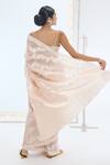 Shop_Ekaya Banaras_Peach Organza Pearls Designer Handwoven Saree Set _at_Aza_Fashions
