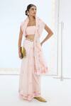 Buy_Ekaya Banaras_Pink Silk Organza Pearls Designer Saree Set _at_Aza_Fashions