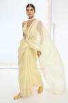 Ekaya Banaras_Yellow Organza, Silk Pearls Designer Lemon Saree And Unstitched Blouse _Online_at_Aza_Fashions