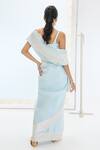 Shop_Ekaya Banaras_Aqua Organza, Silk Pearls Handwoven Striped Saree Set _at_Aza_Fashions