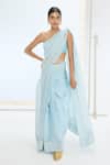 Buy_Ekaya Banaras_Blue Organza, Silk Pearls The Luna Saree In _at_Aza_Fashions