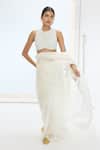 Buy_Ekaya Banaras_Off White Organza, Silk Pearls Designer Saree And Blouse Set _at_Aza_Fashions
