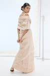 Shop_Ekaya Banaras_Peach Organza, Silk Pearls V-neck Designer Handwoven Saree Set _at_Aza_Fashions