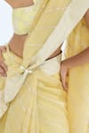 Buy_Ekaya Banaras_Yellow Organza, Silk Pearls Handwoven Striped Saree _Online_at_Aza_Fashions