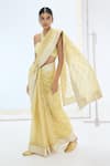 Buy_Ekaya Banaras_Yellow Organza, Silk Pearls Handwoven Striped Saree _at_Aza_Fashions