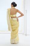 Shop_Ekaya Banaras_Yellow Organza, Silk Pearls Handwoven Striped Saree _at_Aza_Fashions