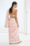 Shop_Ekaya Banaras_Peach Organza, Silk Pearls Handwoven Striped Saree _at_Aza_Fashions