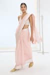 Ekaya Banaras_Peach Organza, Silk Pearls Handwoven Striped Saree _Online_at_Aza_Fashions